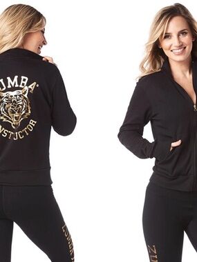 Zumba Fitness Black Zip Hoodie with Gold Zipper Pull